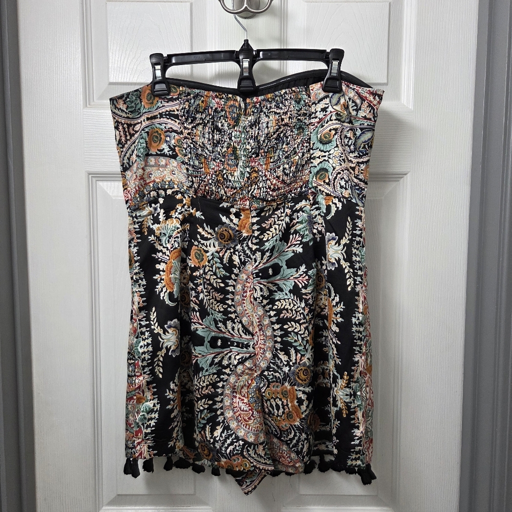 Lulu's Bohemian Perfection Strapless Black Multicolor Paisley Tassel Romper XL - Picture 8 of 14